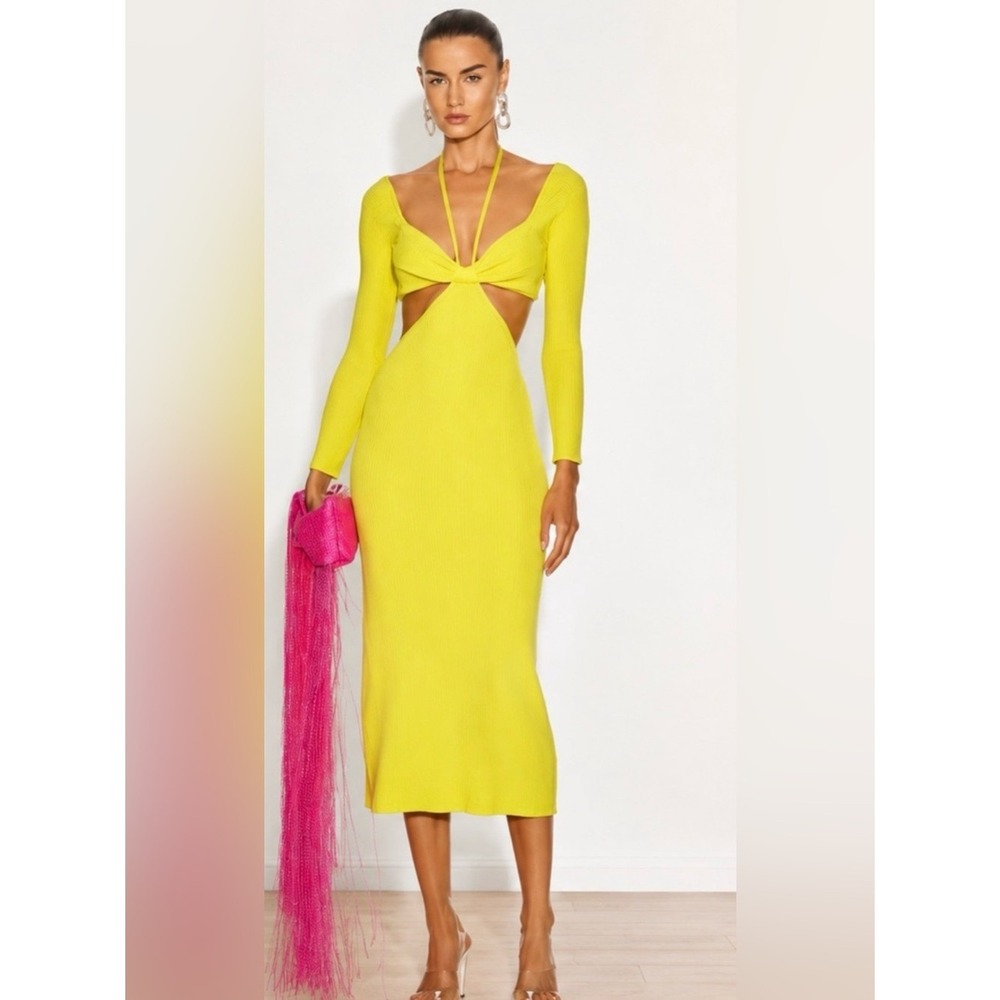 Cult Gaia Revolve Enzo Knit Cutout Midi Dress Tahdig Yellow Size S